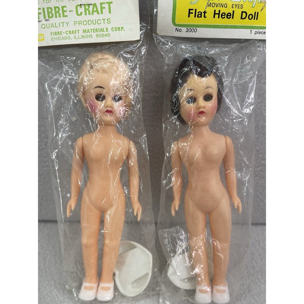 VTG Fibre Craft Flat Heel Doll 8" Blonde Brunette Moving Eyes NIP